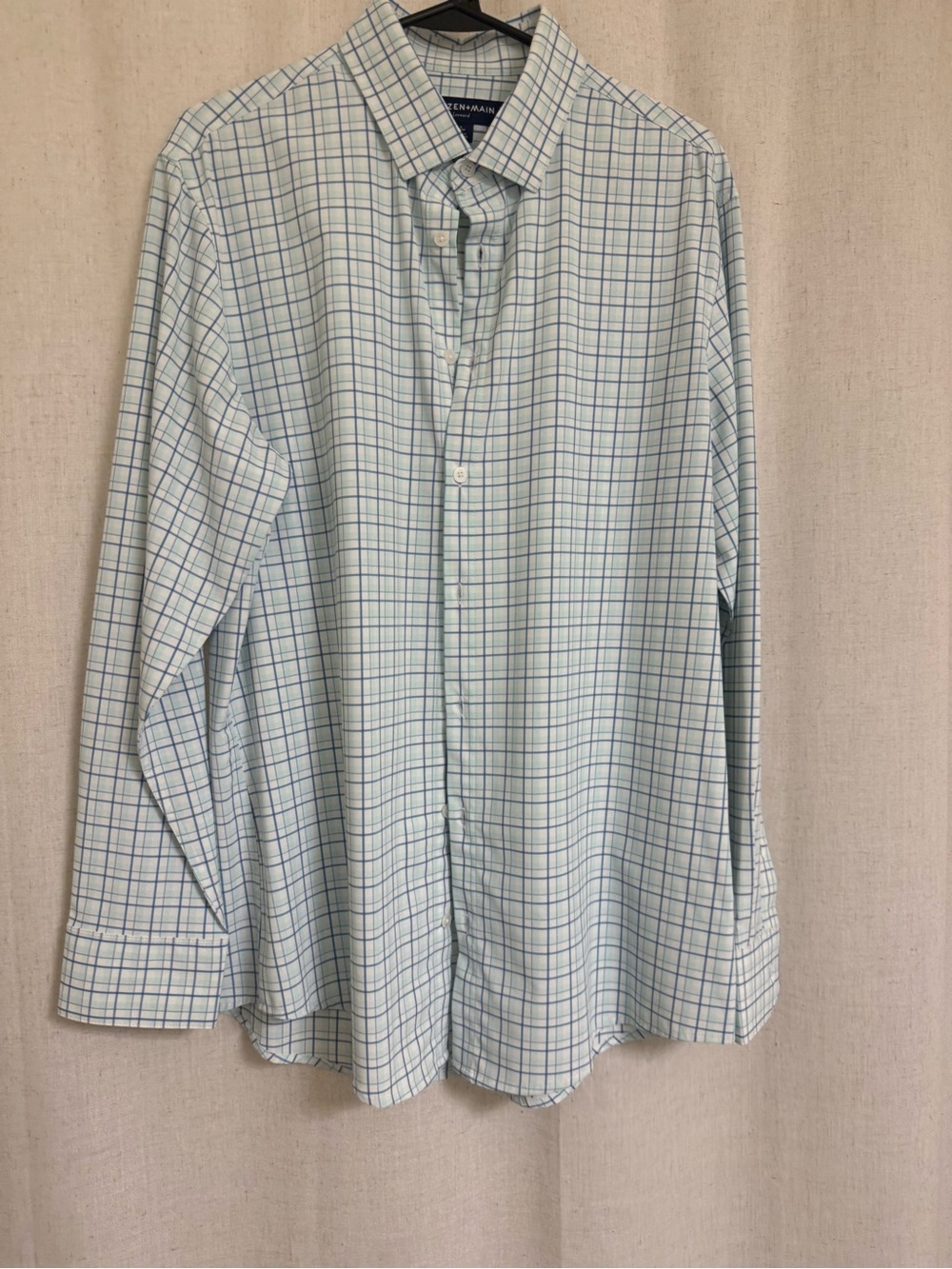 Mizzen+Main Men’s Large Trim Fit Blue Aqua Plaid Performance Button Down Shirt